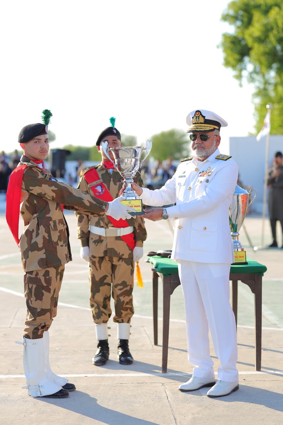 Cadet receiving trophy